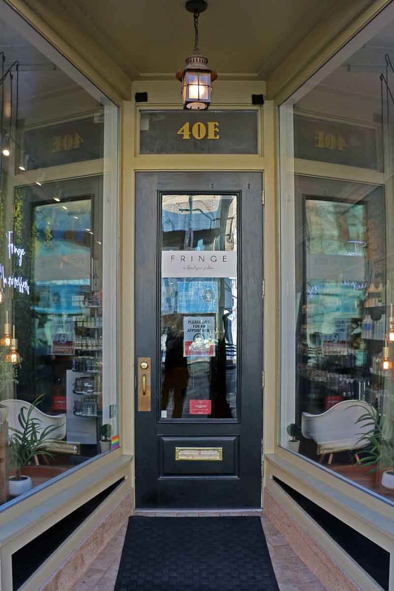 Front door of Fringe Salon